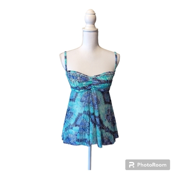 TUMMY SLIMMER Croft and Barrow Tankini Top in Blue and White SZ 8 - Picture 15 of 16